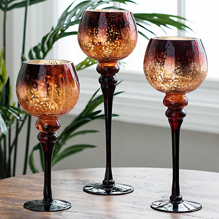 Set of 3 Home Essentials Mercury Chocolate Hurricanes Candle Holders