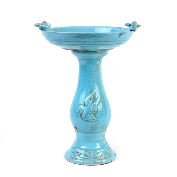 Distressed Blue Ceramic Bird Bath Kirklands Home