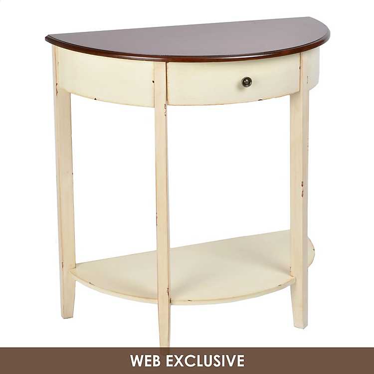 Half Round Cream Wood Console Table, Half Round Accent Tables