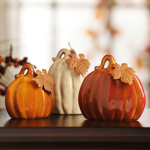 3 Mini Filigree Pumpkin Set Lighted LED White Fall Décor Thanksgiving 3” Ceramic