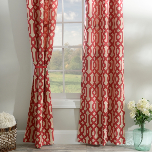 Red Gatehill Curtain Panel Set 84 In, Tan And Red Curtains