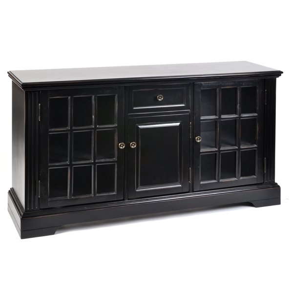 Wood Black 3-Door Media Cabinet | Kirklands Home