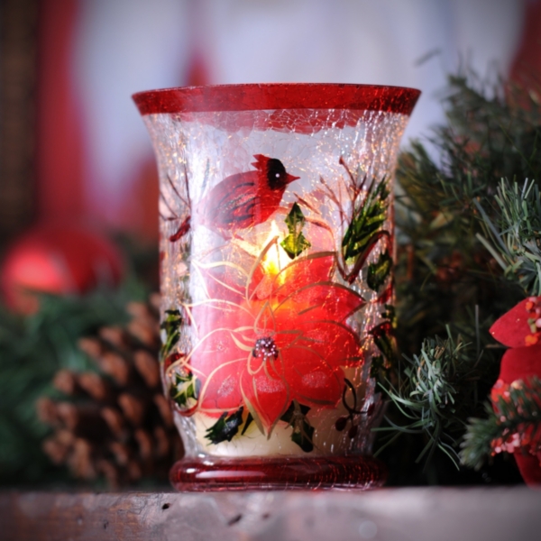 Poinsettia Crackle Glass Hurricane Kirklands Home