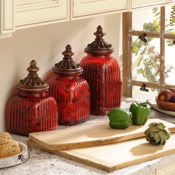 Honey-Can-Do 3-Piece Canister Set - Red