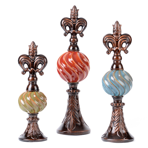 Fleur de Lis Ceramic Finial, Set of 3 | Kirklands