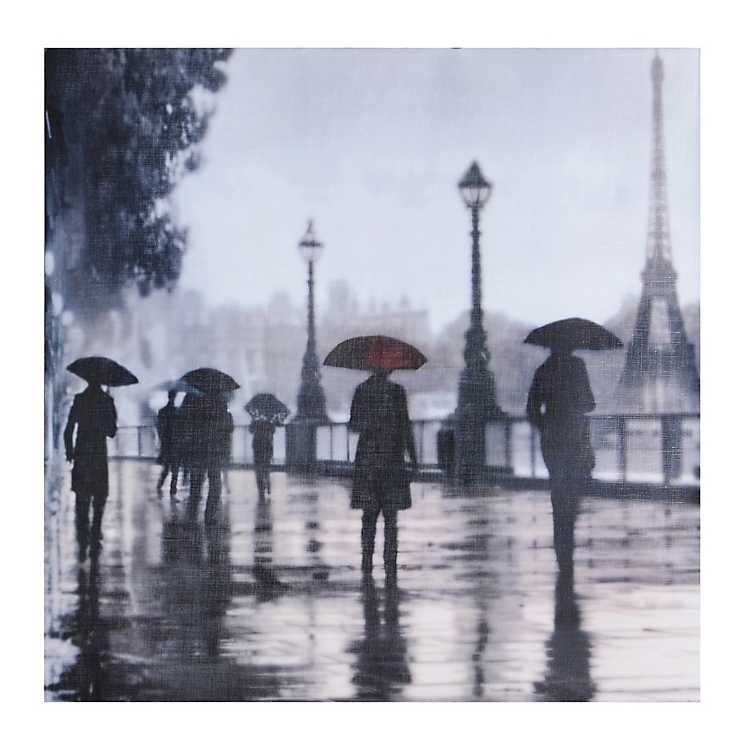 SIX RED UMBRELLAS IN PARIS Canvas Art Print for Wall Decor and Painting of Sceni 
