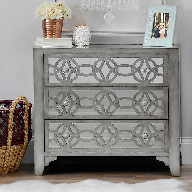 Libby Silver Mirrored 3 Drawer Chest, Soft Close 3 Drawer Dresser With Mirror