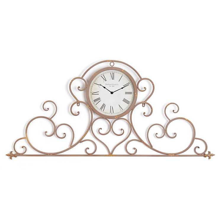 White Scroll Clock With Stand large 33cm x 28cm 