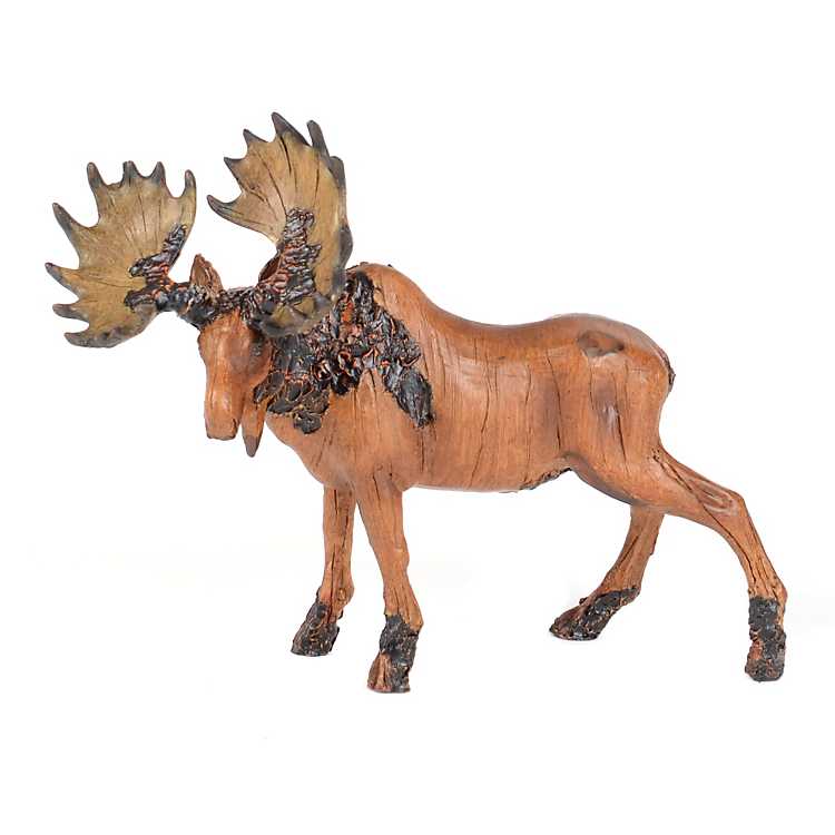 Moose Faux Carved Wood Look Figurine 7/" Long Resin Statue New