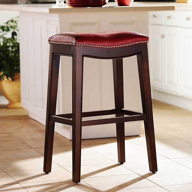 Everitt Red Leather Bar Stool Kirklands, Red Leather Counter Stools