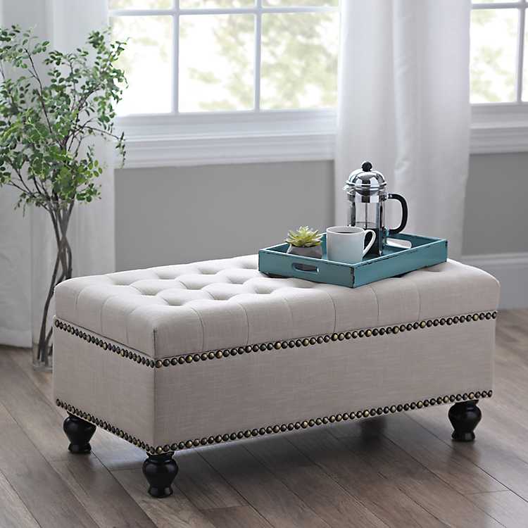Jessica Ivory Tufted Storage Bench, First Hill Tufted Faux Leather Storage Ottoman Bench Brown