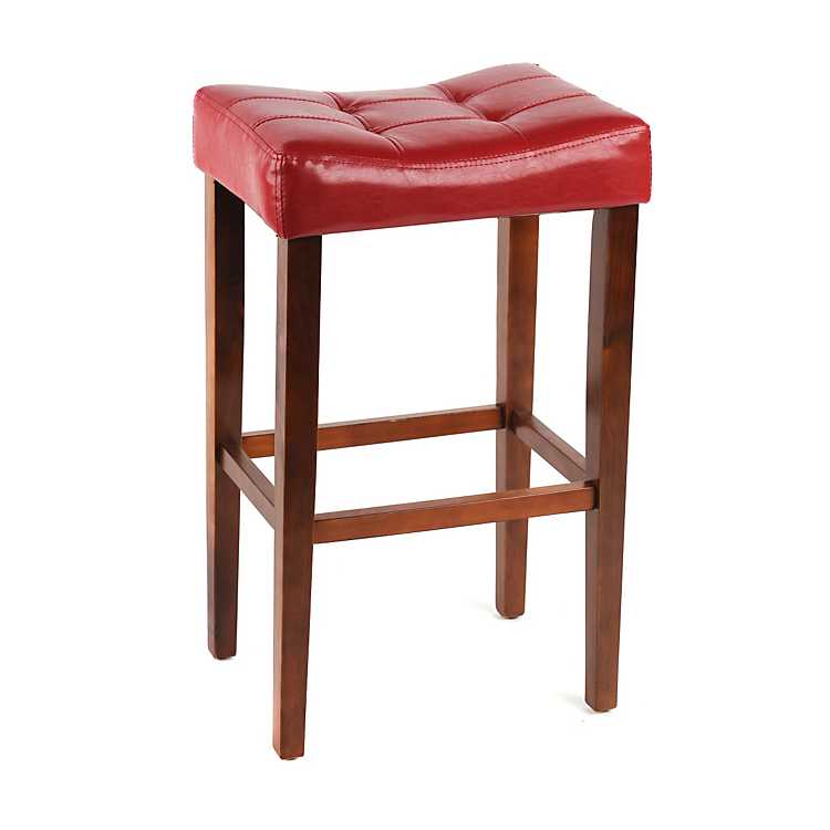 Red Leather Saddle Bar Stool 24 In, Red Leather Saddle Bar Stools