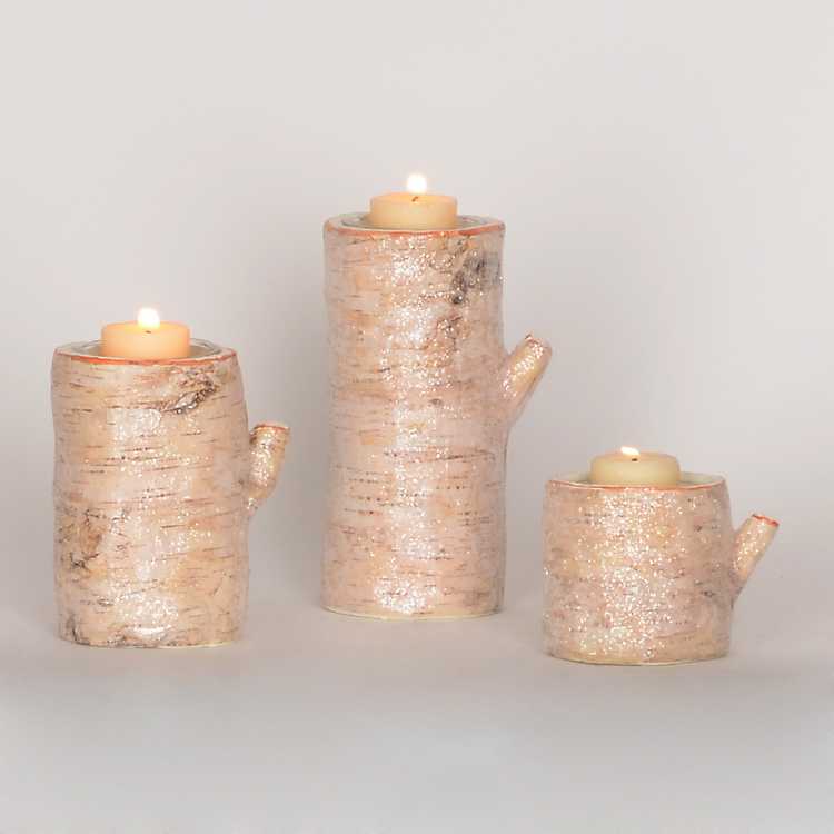 set of 3 with tea lights Birch Candle Holders..