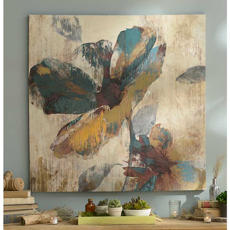 THREE PANEL RETRO FLORAL CANVAS ART TURQUOISE BROWN A1+ 