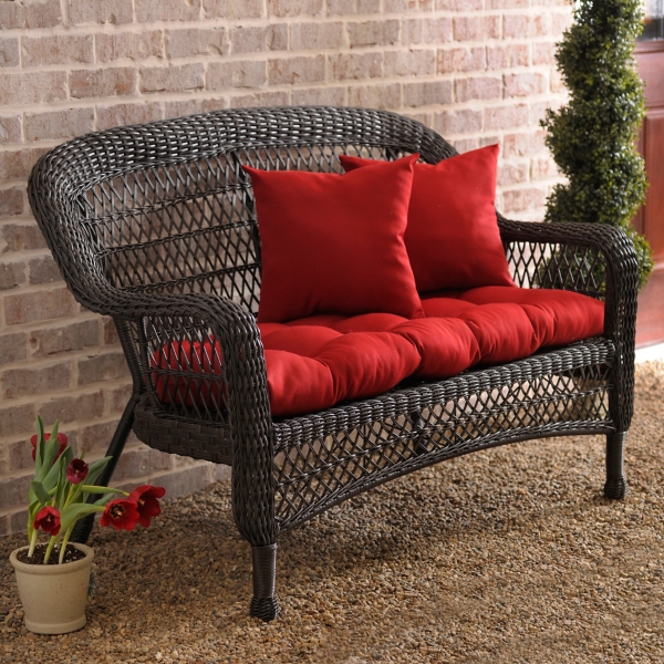 wicker bench with cushion