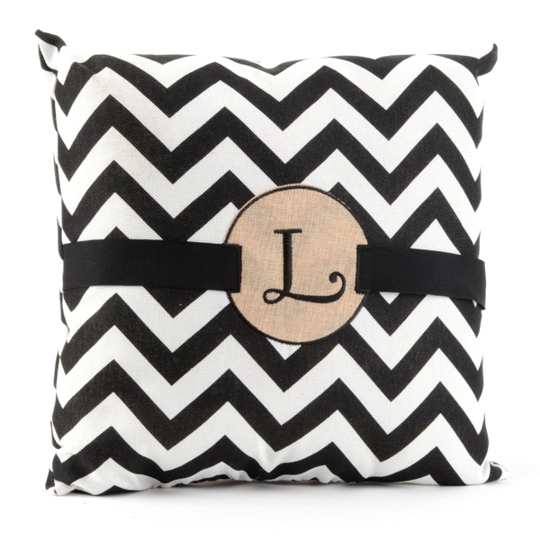 Burlap Monogram Chevron Accent Pillow