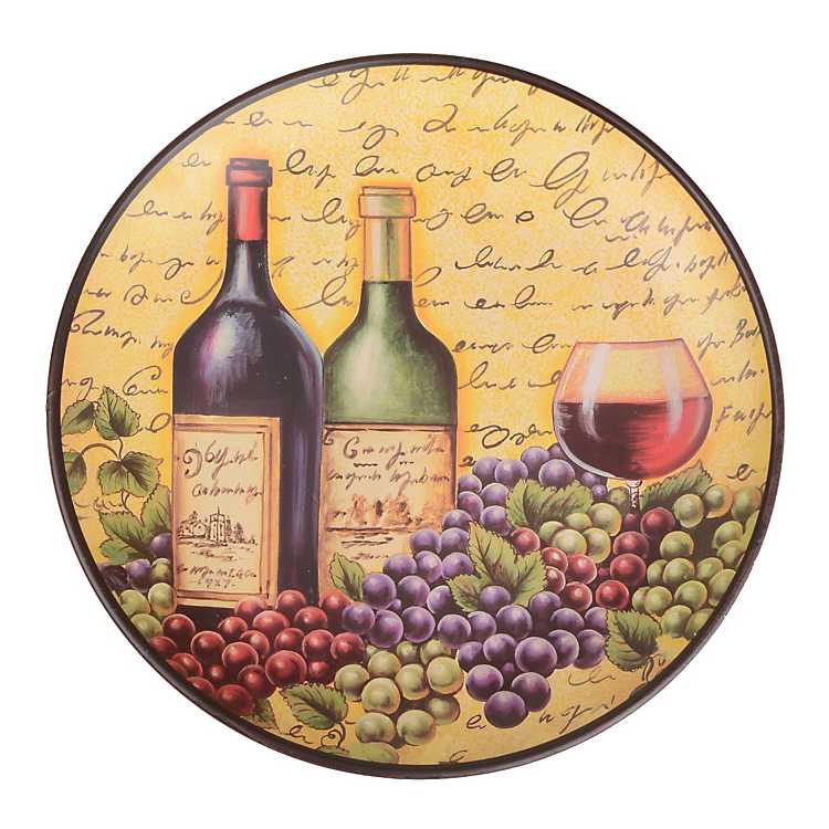 Winery Ceramic Hanging Decorative Plate,Barrel Bottles and Glasses of Wine and Ripe Grapes on Wooden Table Picture Print Decorative Dinner Plate Ceramic Ornament for Home&Office Wall Decors 8 