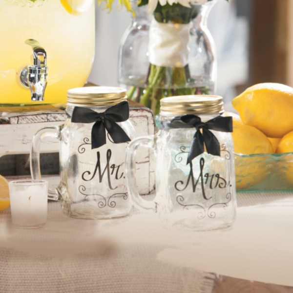 Mr & Mrs Mason Jar Toasting Glasses