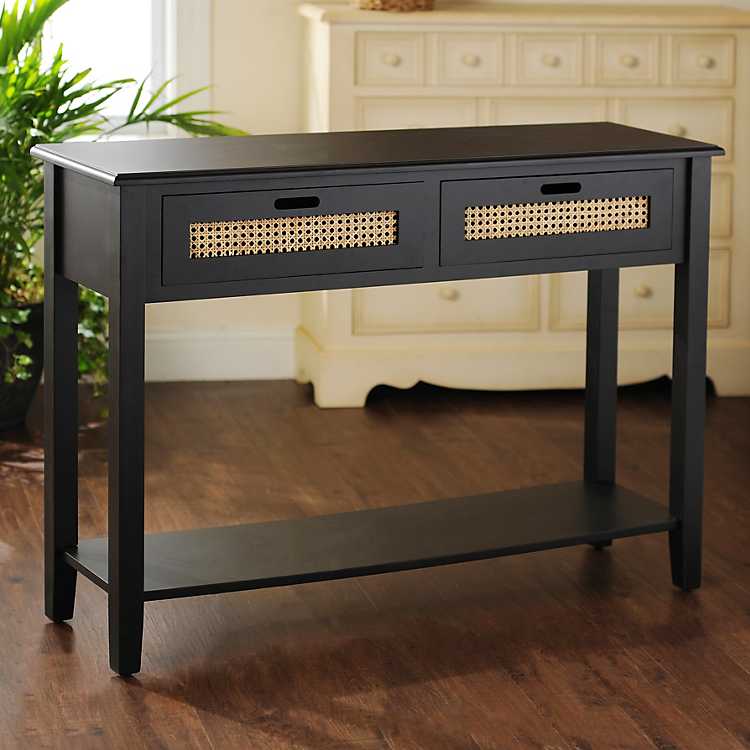 Black Cane Storage Console Table, Console Table With Storage Black