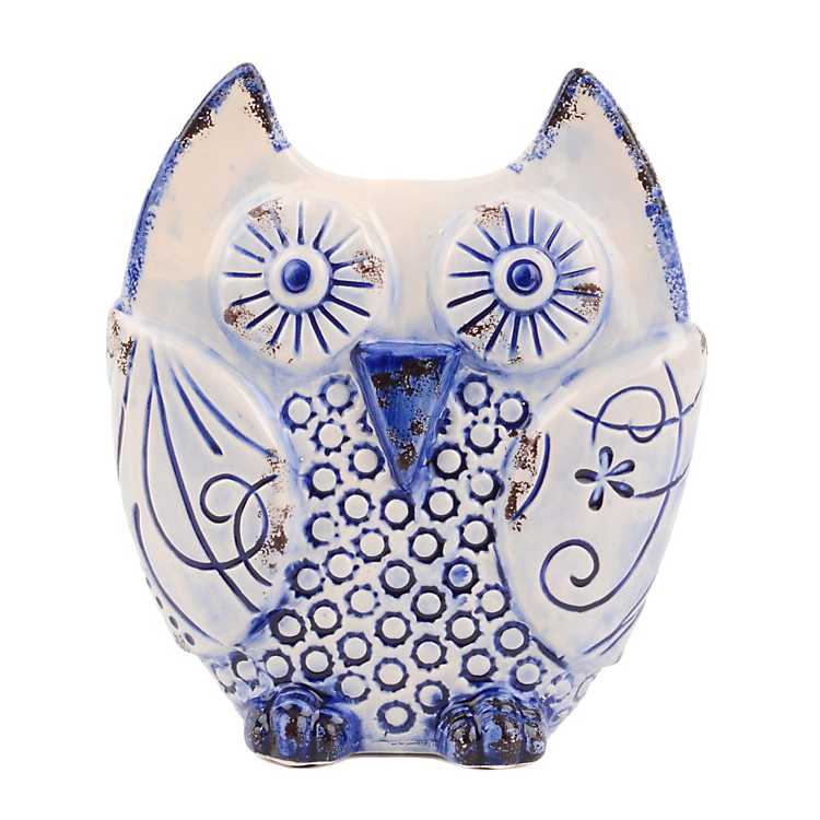 Owl Ornament Blue Ceramic Owl Decorative Figurine Home 