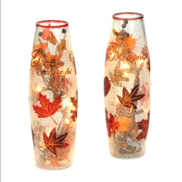 Crackle Glass Lighted Hurricane Lamp