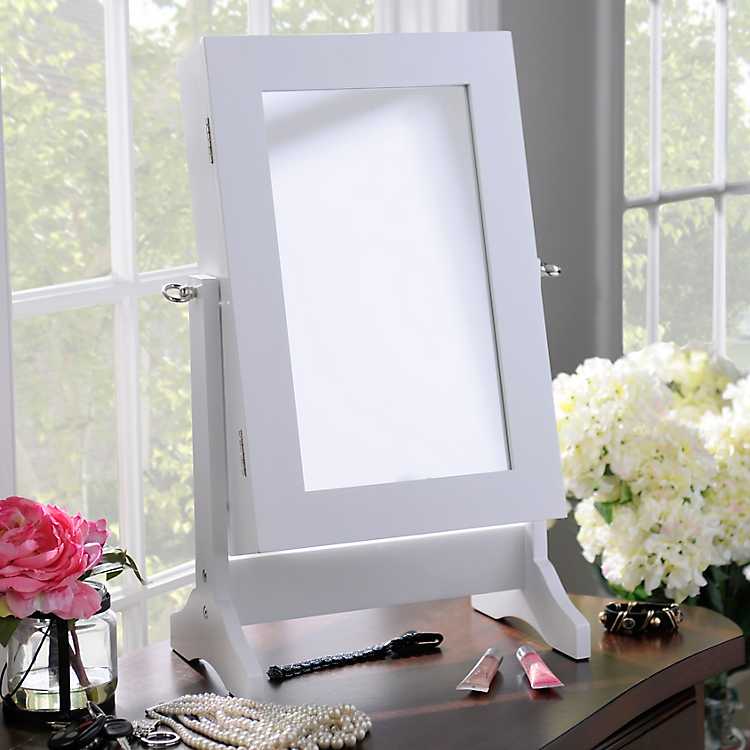 White Tabletop Jewelry Armoire, Tabletop Jewelry Armoire