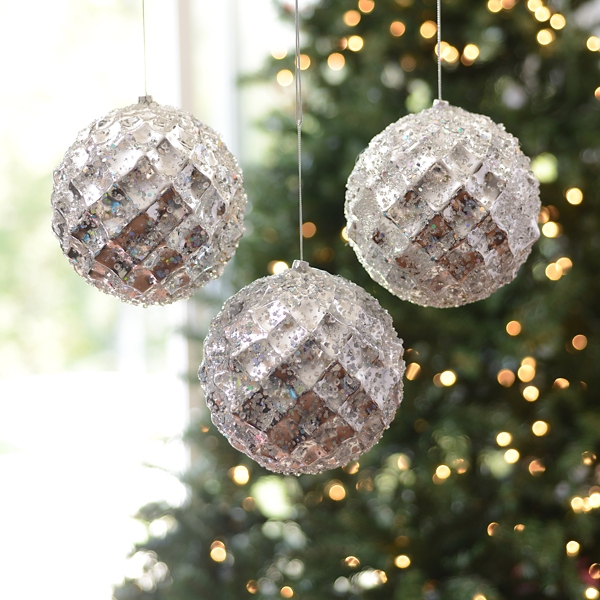 Large silver shop christmas ornaments