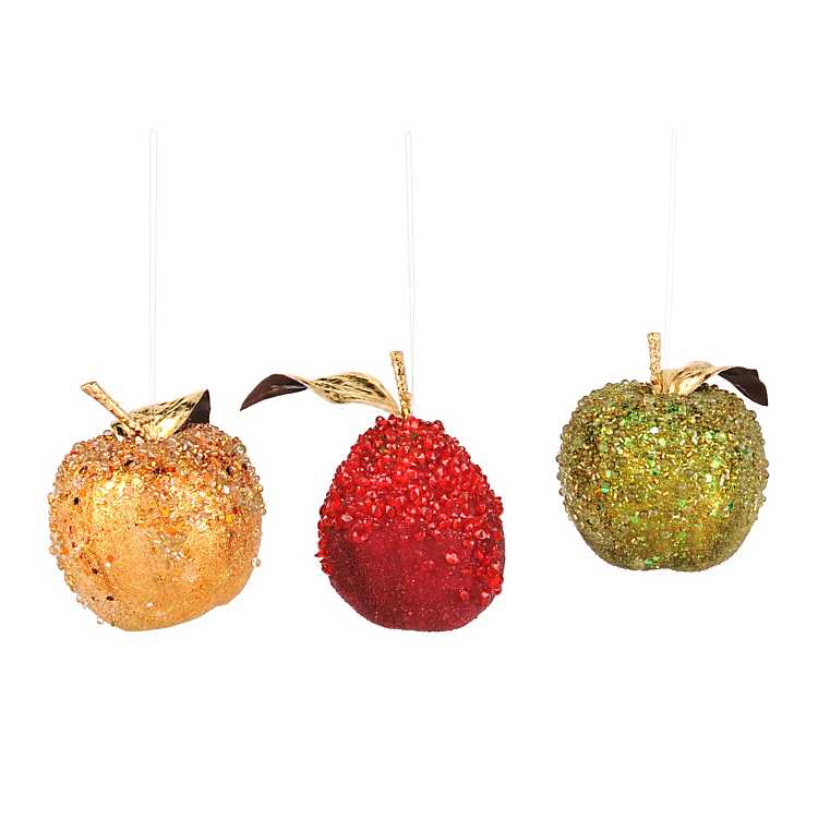 SET OF 3 ICY BEADED PEAR WINE GREEN BERRY FIGURINE Fruit New  Deluxe ORNAMENTS