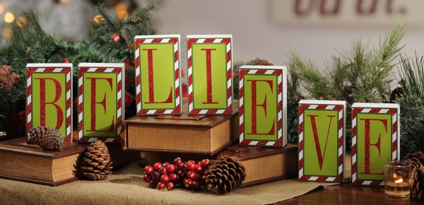 believe wooden christmas blocks