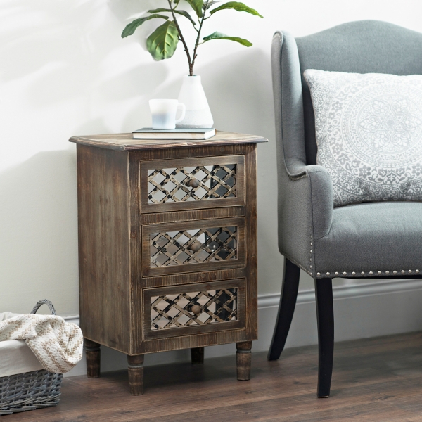 Rustic Mirrored Lattice 3 Drawer Chest Kirklands