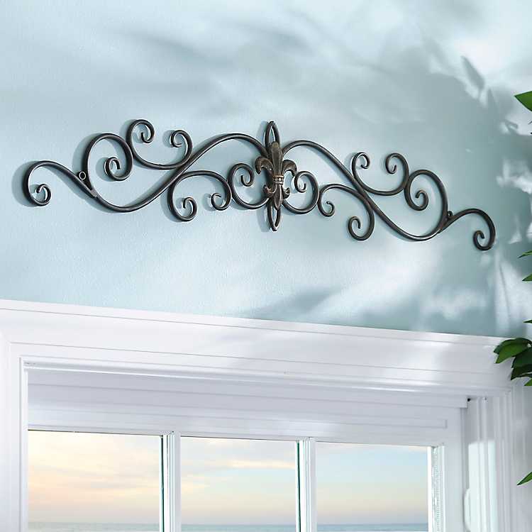 Decorative Home Decor Metal wall decor Fleur de Lis scroll design Shabby, 
