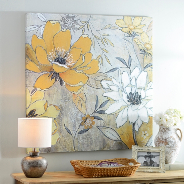 Vintage Yellow Gray Floral Canvas Art Print Kirklands