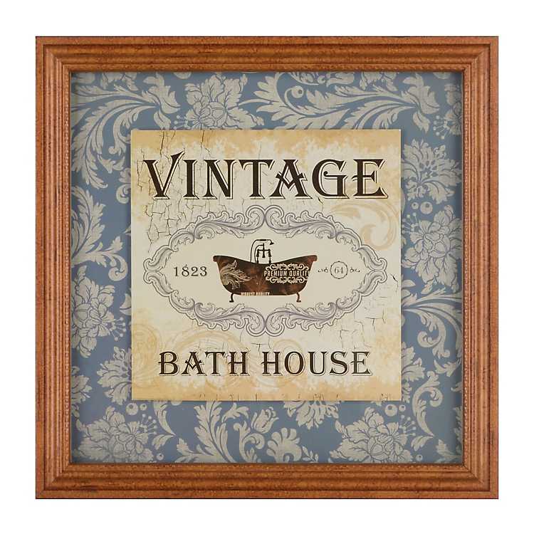 Vintage Bath House Framed Art Print, Vintage Bathroom Wall Decor