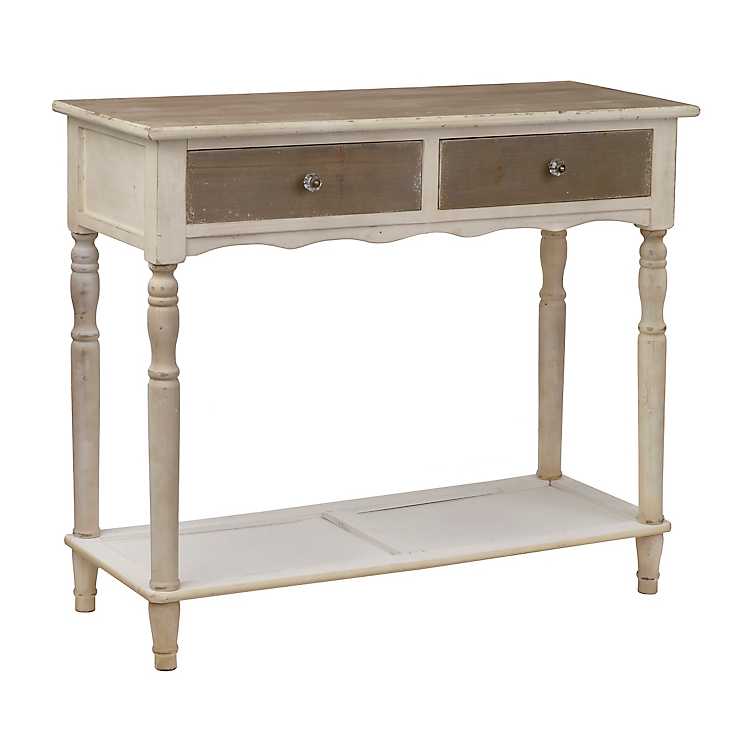 Distressed White Wooden Console Table, Distressed Off White Console Table