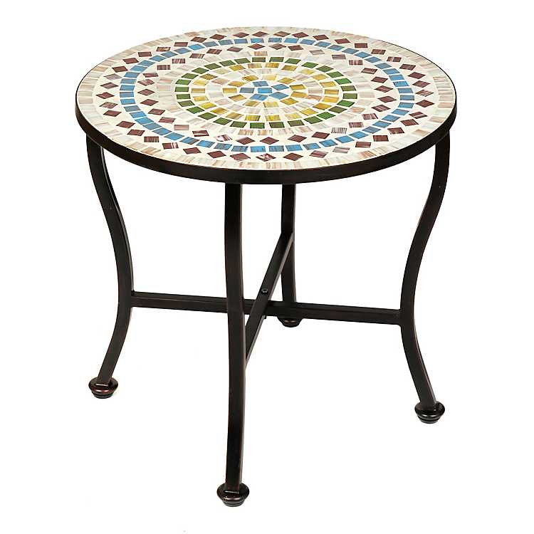 Colored Mosaic Outdoor Side Table, Mosaic Outdoor End Tables
