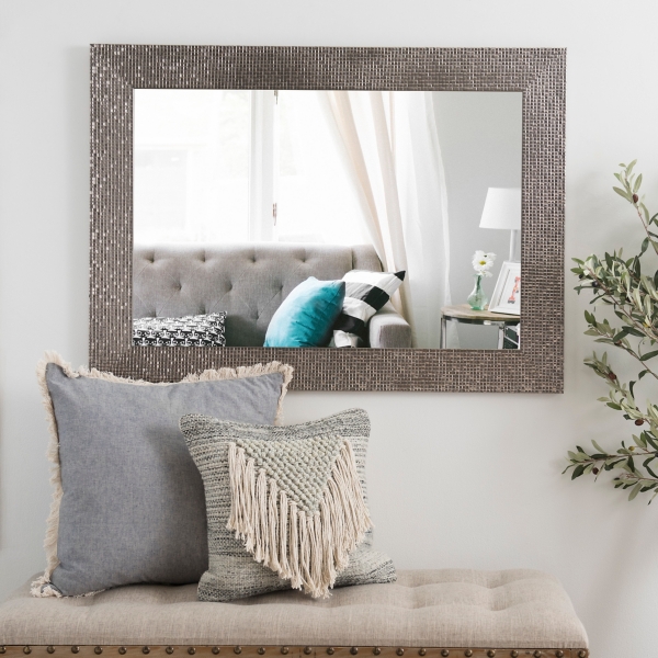 Metallic Silver Blocks Framed Mirror, 32x44 in. Kirklands Home