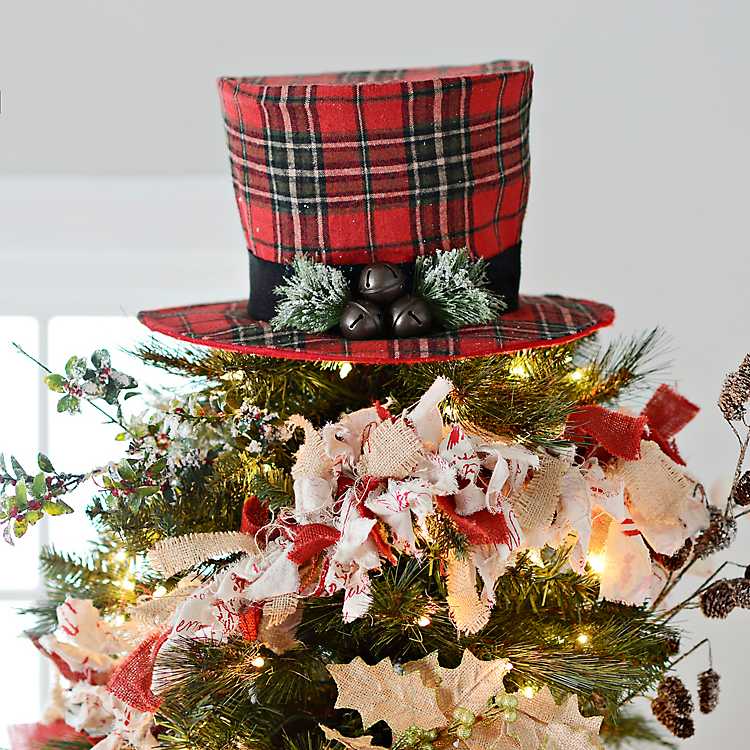 RAZ Imports~14.75" Merry Christmas Plaid Snowman Top Hat~Tree Topper~Wreath/Tree 
