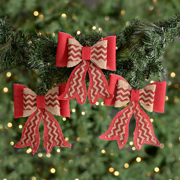 Red Chevron Mini Burlap Bow Ornaments Set Of 3 Kirklands