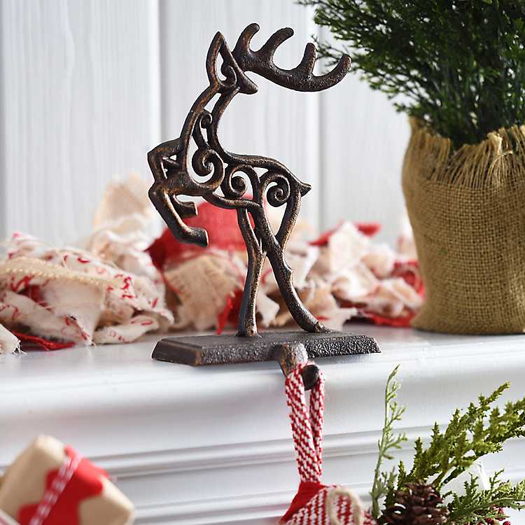Deer Christmas Stocking Holder for Fireplace Mantle Klikel Reindeer Stocking Holder Set of 3-2D Deer and Sleigh Stocking Hanger for Mantel 2 Deer and Sleigh Heavy Stocking Holder for Mantle