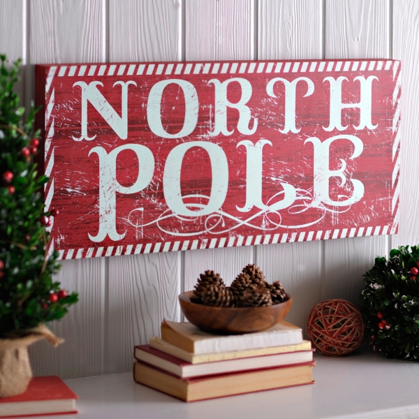 Distressed Red North Pole Wooden Sign | Kirklands Home