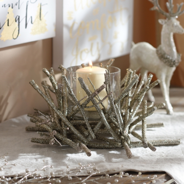 Glittered Champagne Twig Candle Holder 12 In Kirklands