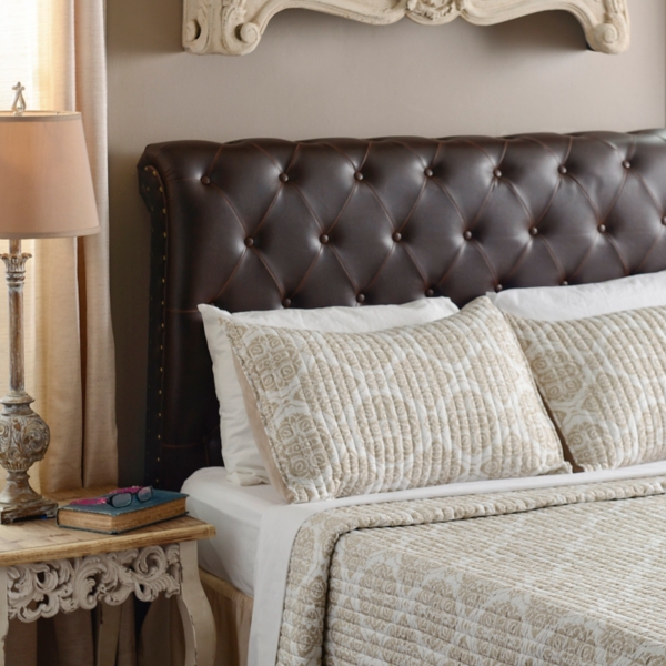 Rich Espresso Faux Leather Tufted King Headboard Kirklands