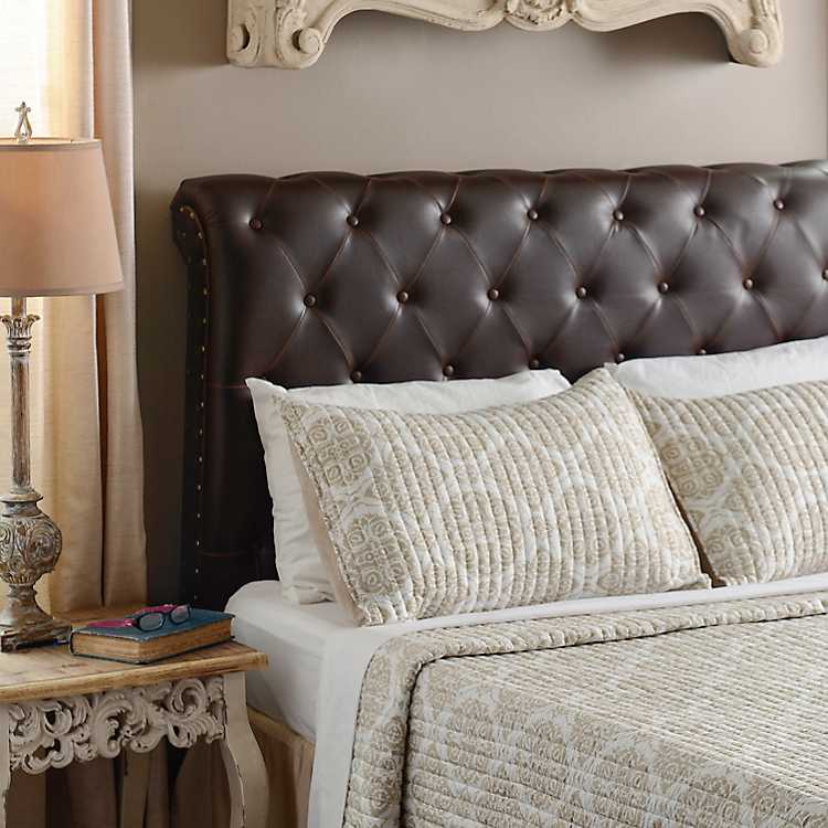 Rich Espresso Faux Leather Tufted King, How To Make Tufted Leather Headboard