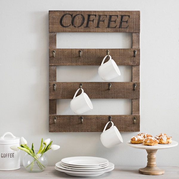 farmhouse coffee mug rack with tray