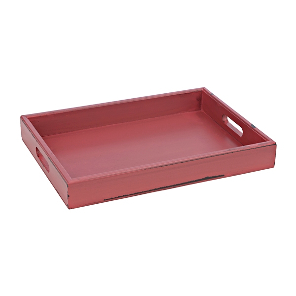 red wooden tray