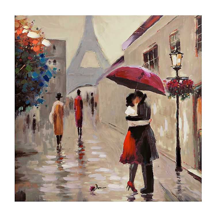 SIX RED UMBRELLAS IN PARIS Canvas Art Print for Wall Decor and Painting of Sceni 