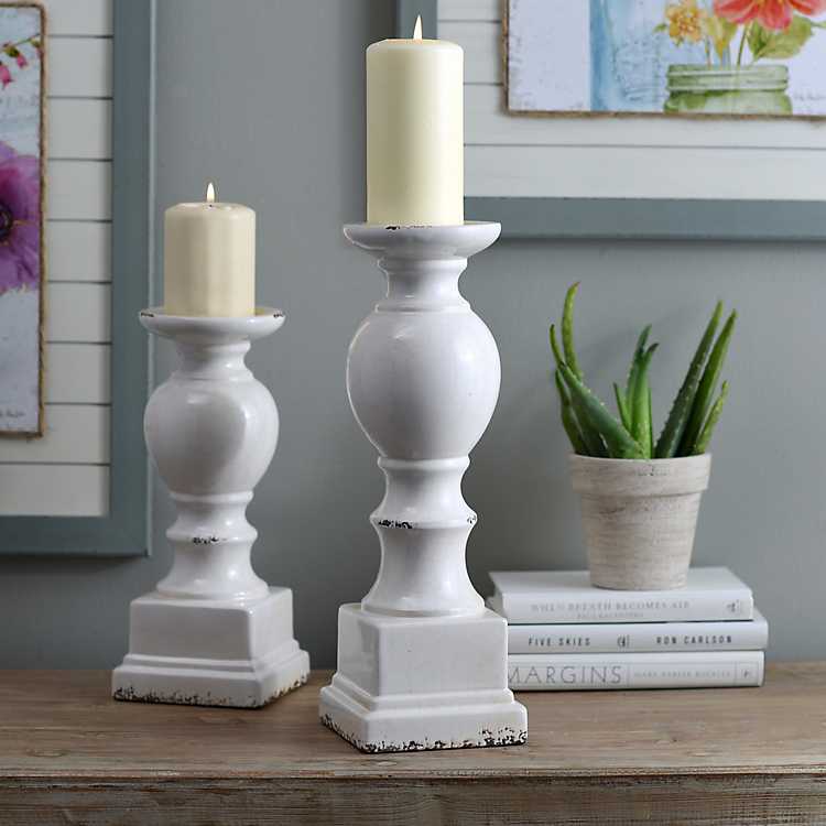 White Crackle Glaze Vintage Ceramic Candlestick Phone Planter