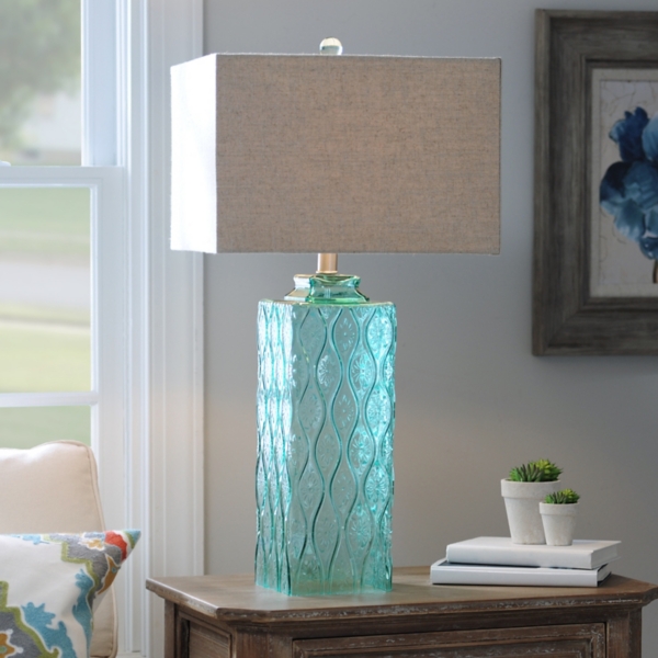 aqua glass table lamp