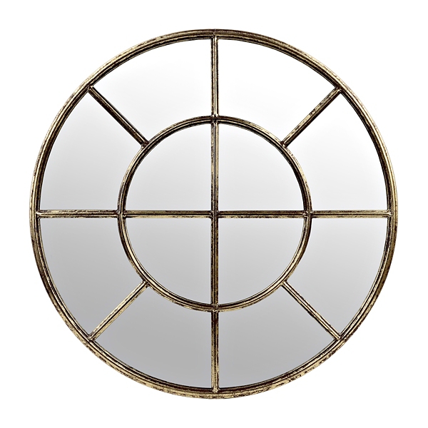 Distressed Gold Metal Pane Round Mirror | Kirklands Home