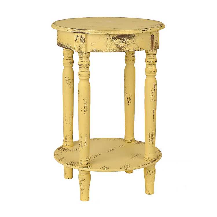 Distressed Yellow Round Side Table, Yellow Round Table